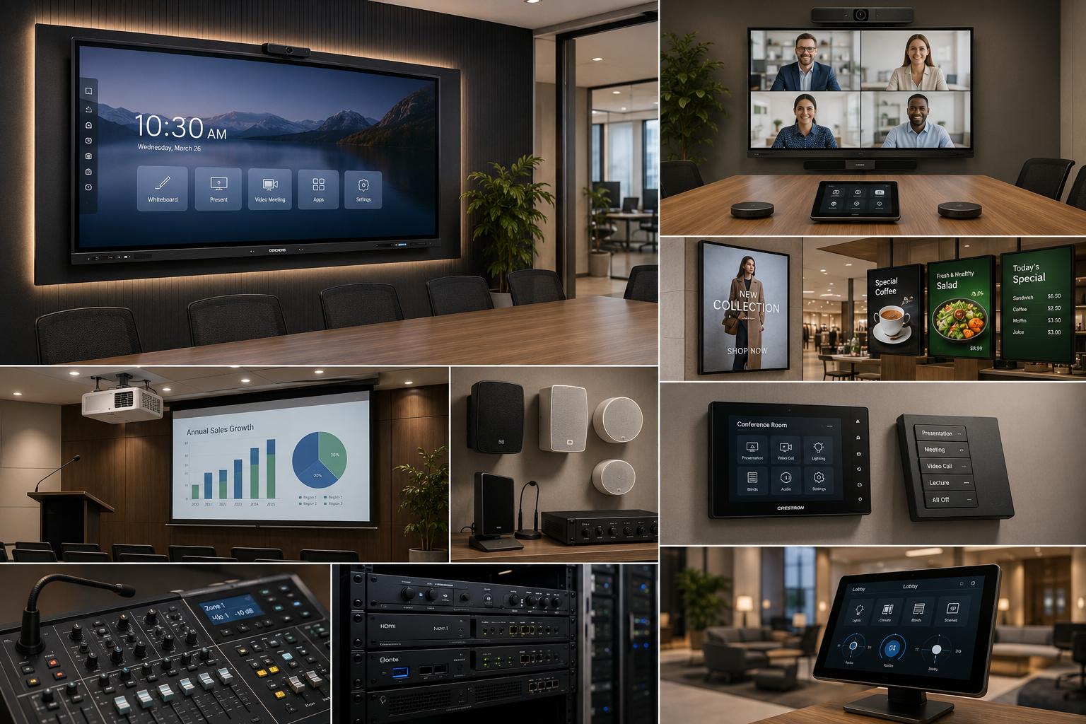 Audio visual solutions interactive panels conferencing signage and PA systems